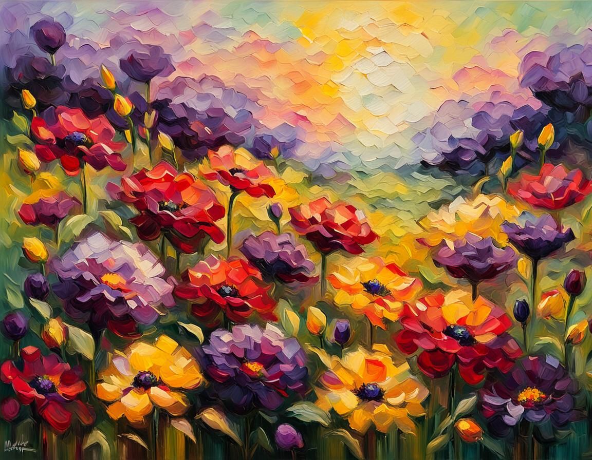 Vibrant Flowers in Impressionist Oil Painting