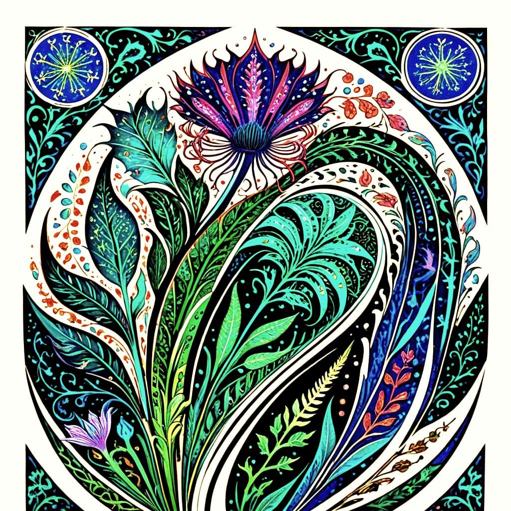 Botanical Art Nouveau Fantasy in Vibrant Colors