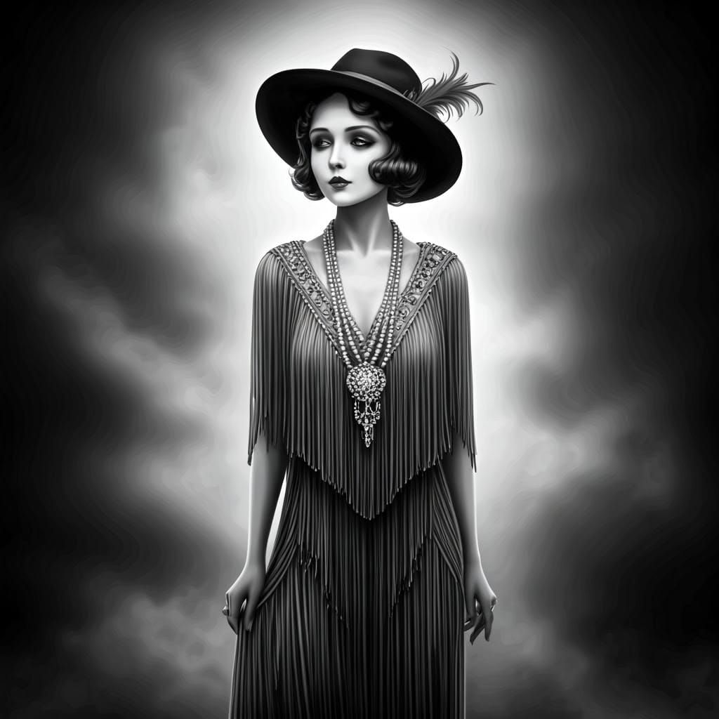 Flapper Girl Portrait in Art Deco Sketch Style