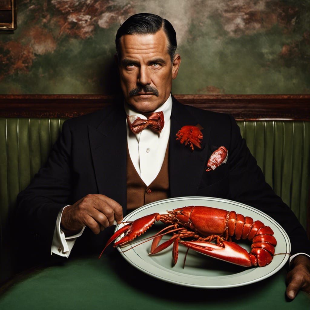 1920s Mobster Relaxes With Lobster Dinner