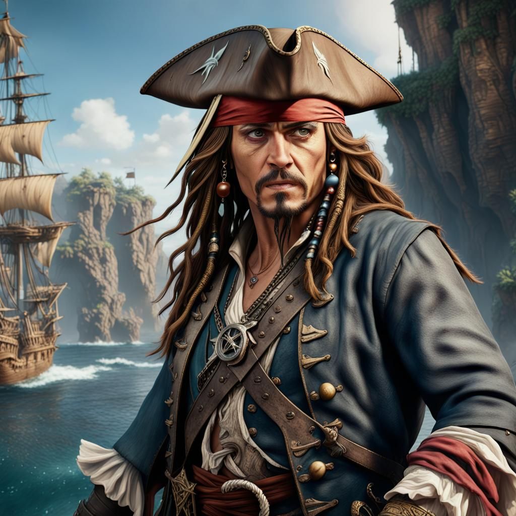 Detailed Matte Painting of Jack Sparrow in 8K