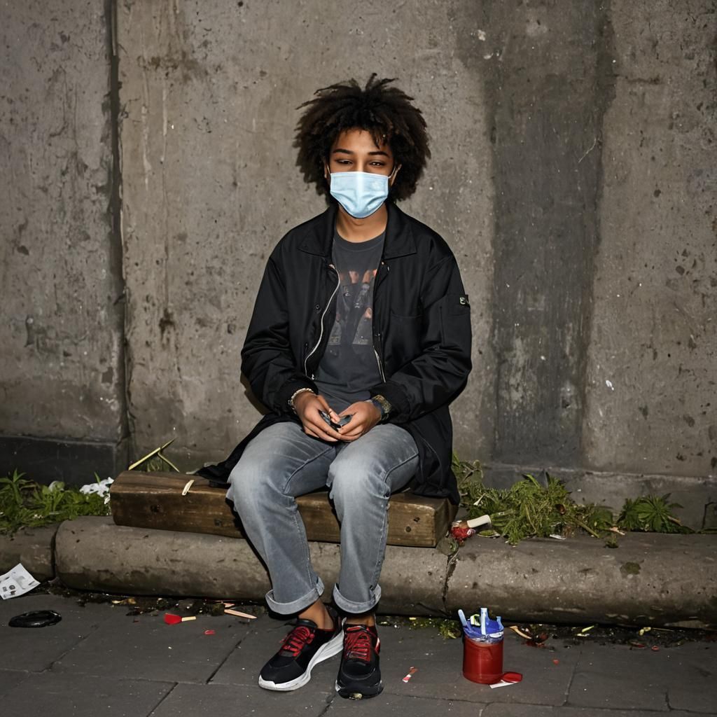 Boy Smoking in Dark Suburb, Inspired by Beksiński