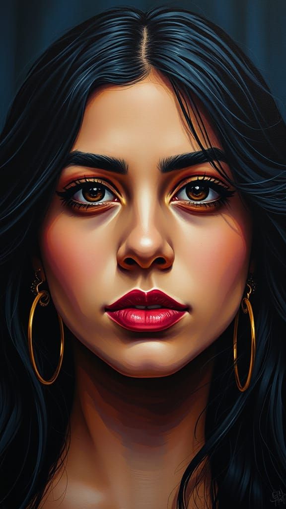 Elegant Iranian Woman in Polychromatic Oil Painting Style