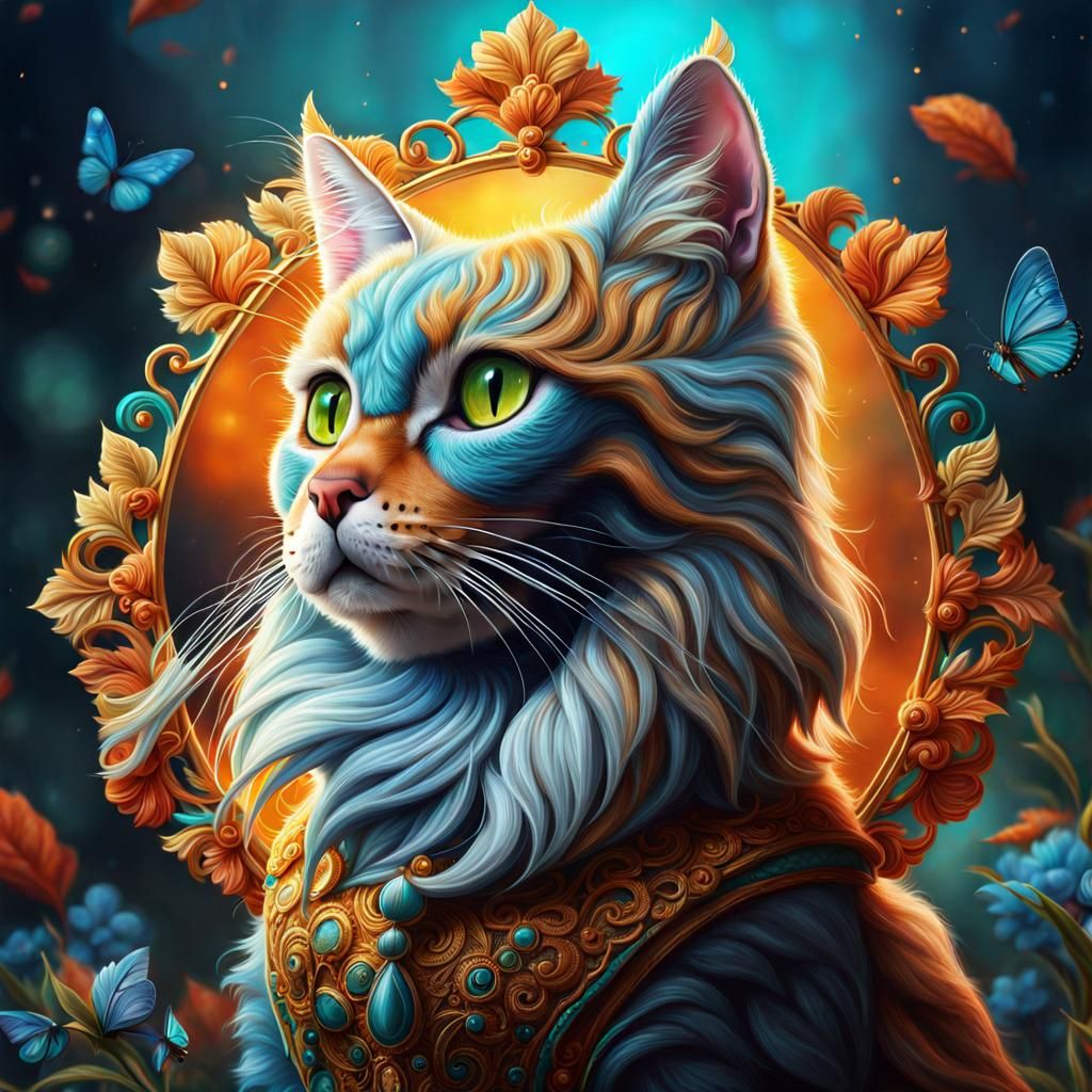 Magical Whimsical Cat in Hyperrealistic Fantasy Art