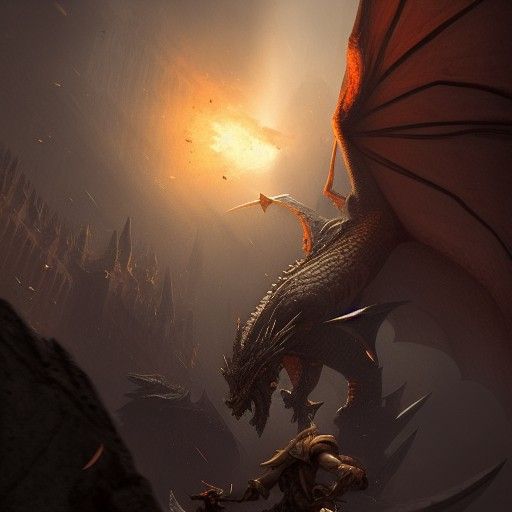 Dragon Slaying in Dark City, Fantasy Art