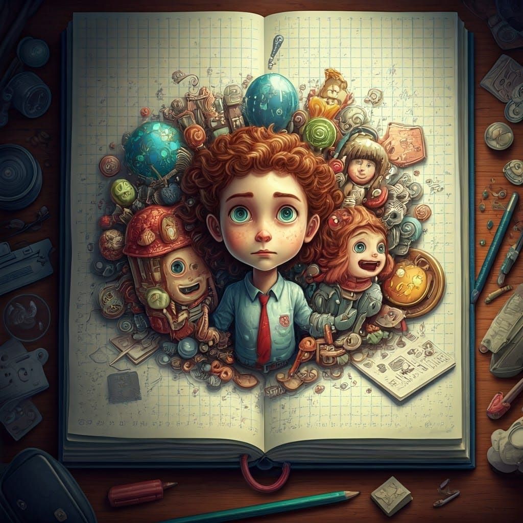 Chaotic Classroom Doodle in Hyperrealistic Splash Art