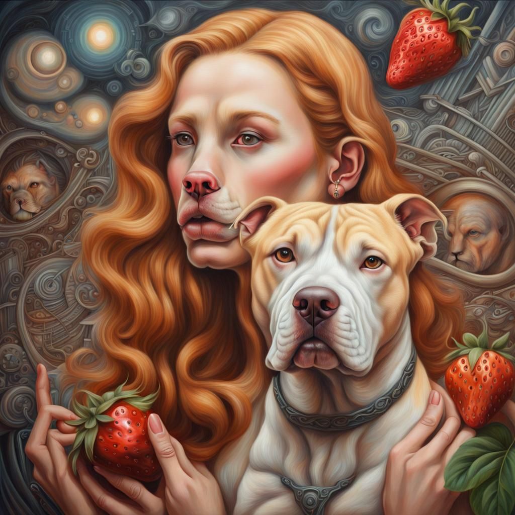 Retrofuturistic Chalk Art: Woman with Pitbull