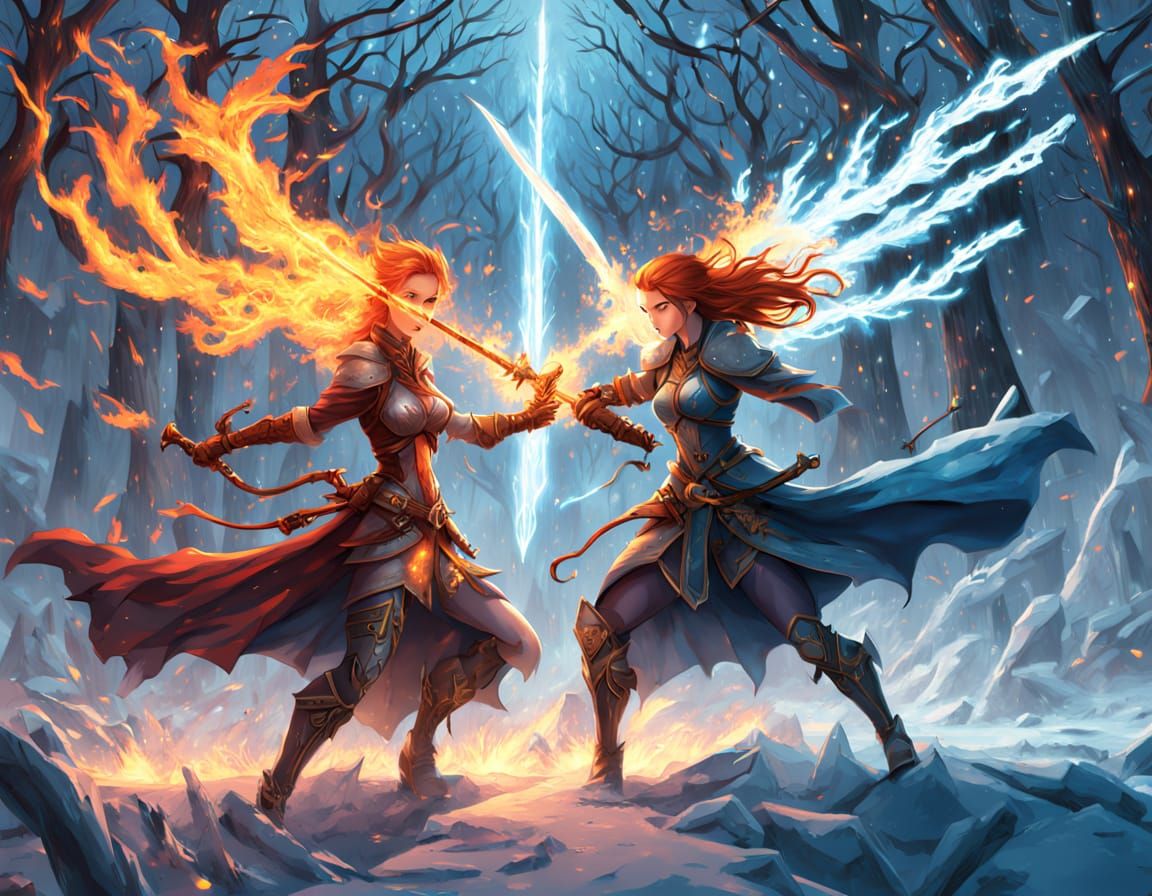 Ethereal Warrior Women Engage in Epic Elemental Battle