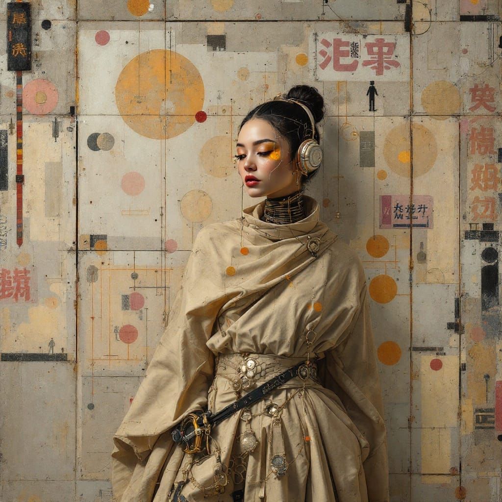 Cyber Woman in Ancient Renaissance Fresco Style in Downtown ...