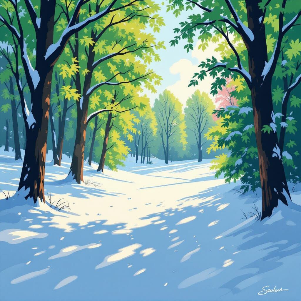 Spring Emerges from Winter in Impressionist Style