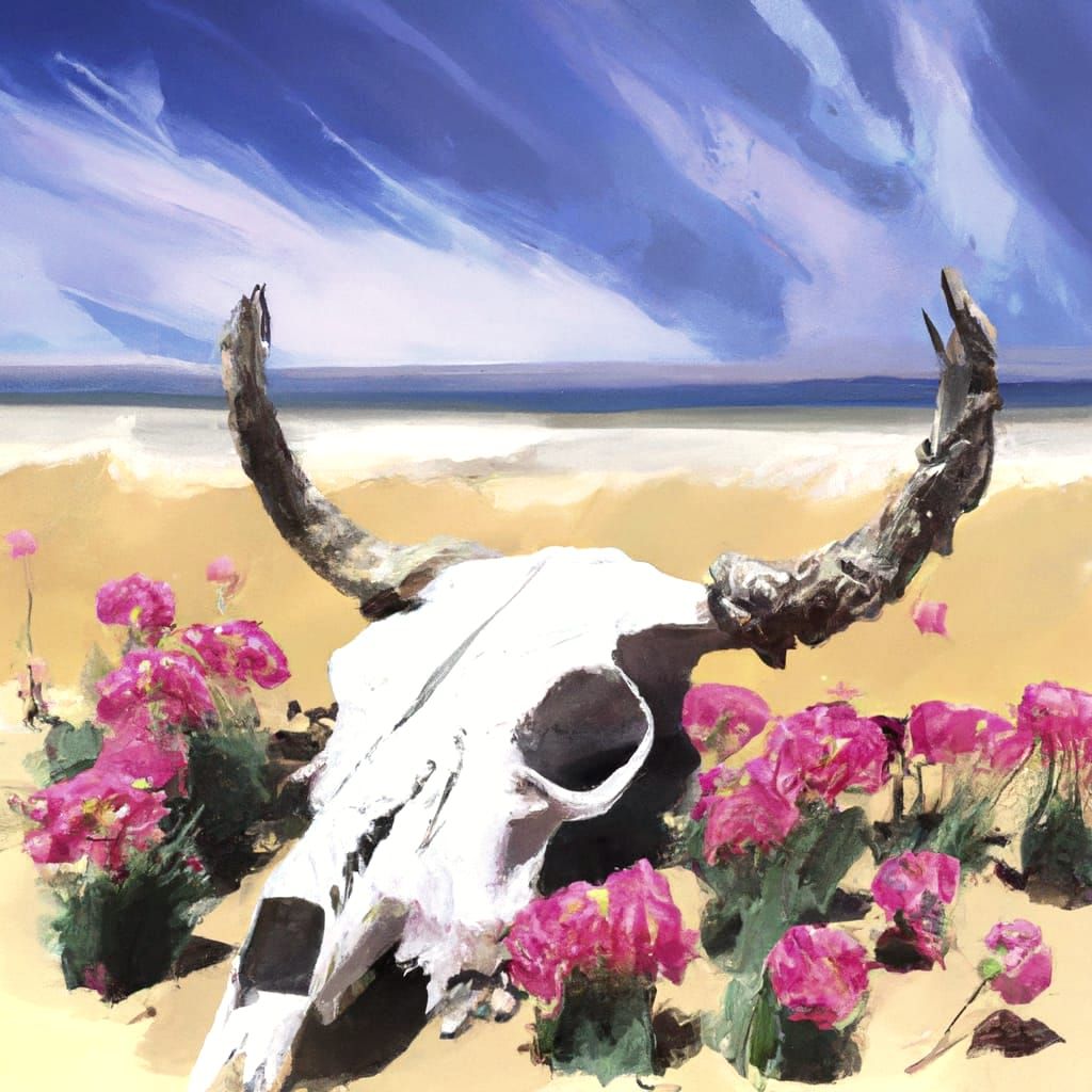 Sun-Bleached Skull on Deserted Beach: O'Keeffe Style