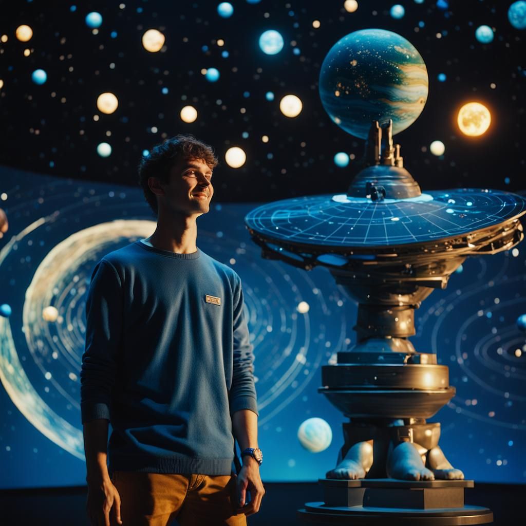 Young Man Greets in Space Theme Park, Film Noir