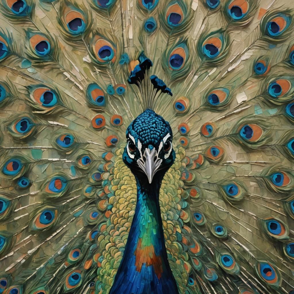 Rainbow Peacock Portrait in Expressionist Oil