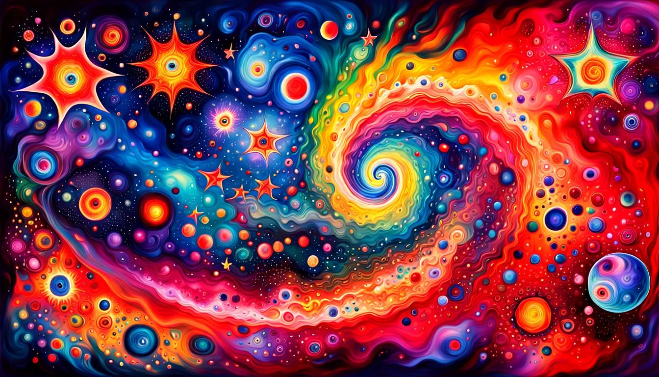 Surreal Cosmic Stars in Tunnels: Psychedelic Art