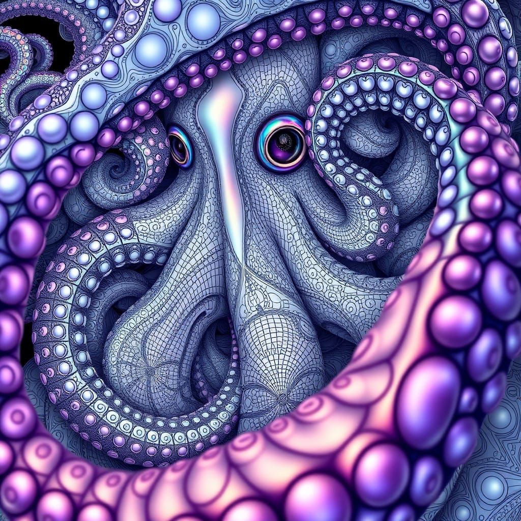 Vibrant Fractal Octopus Tentacles in 3D Shading