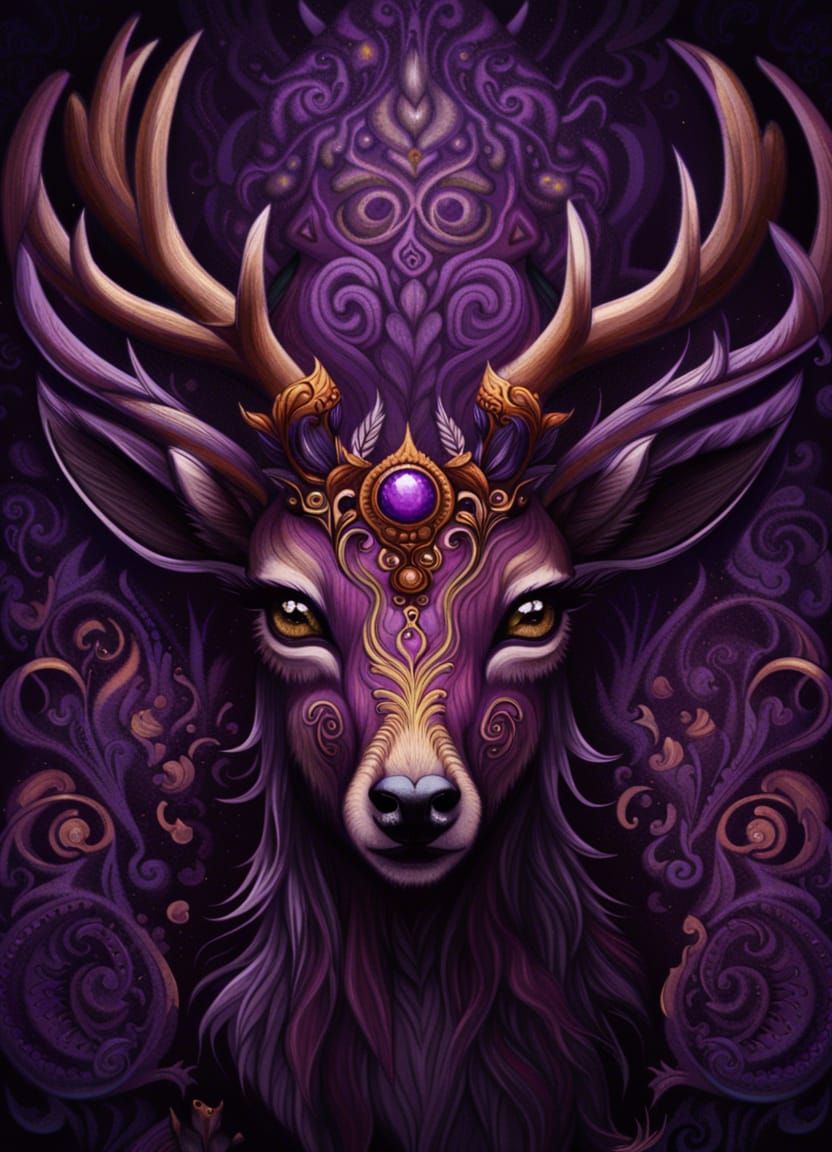Dark Fantasy Deer Portrait in Anime Style