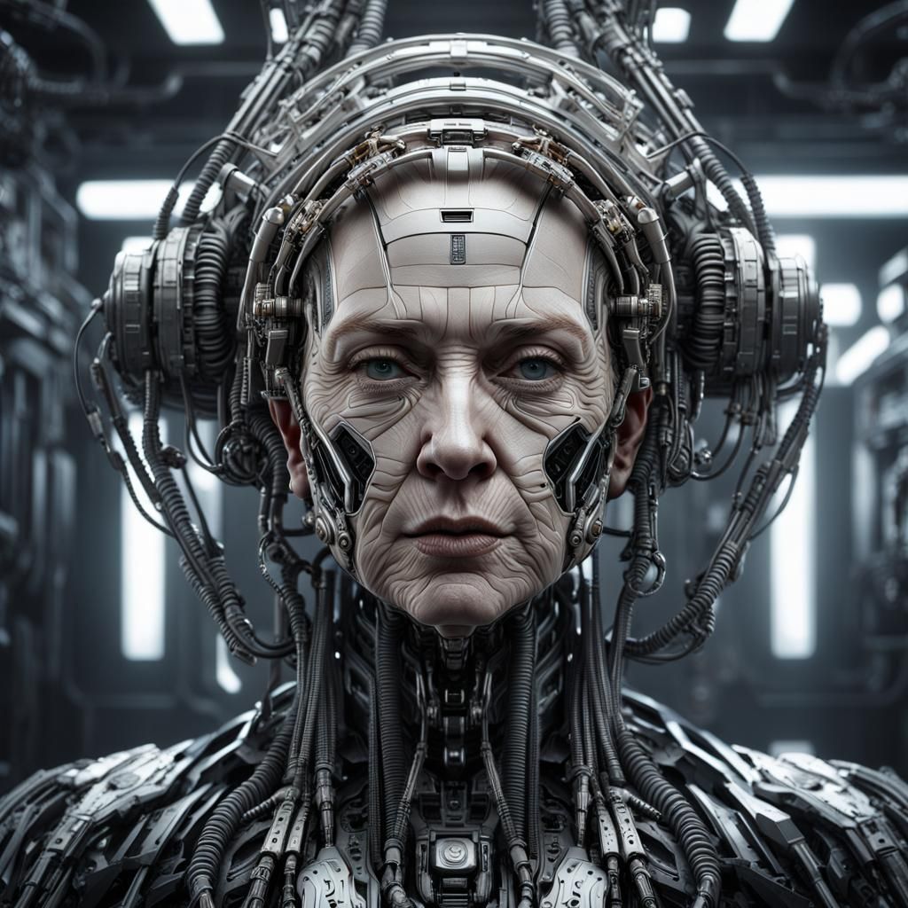Cyborg Woman Portrait in HR Giger Style