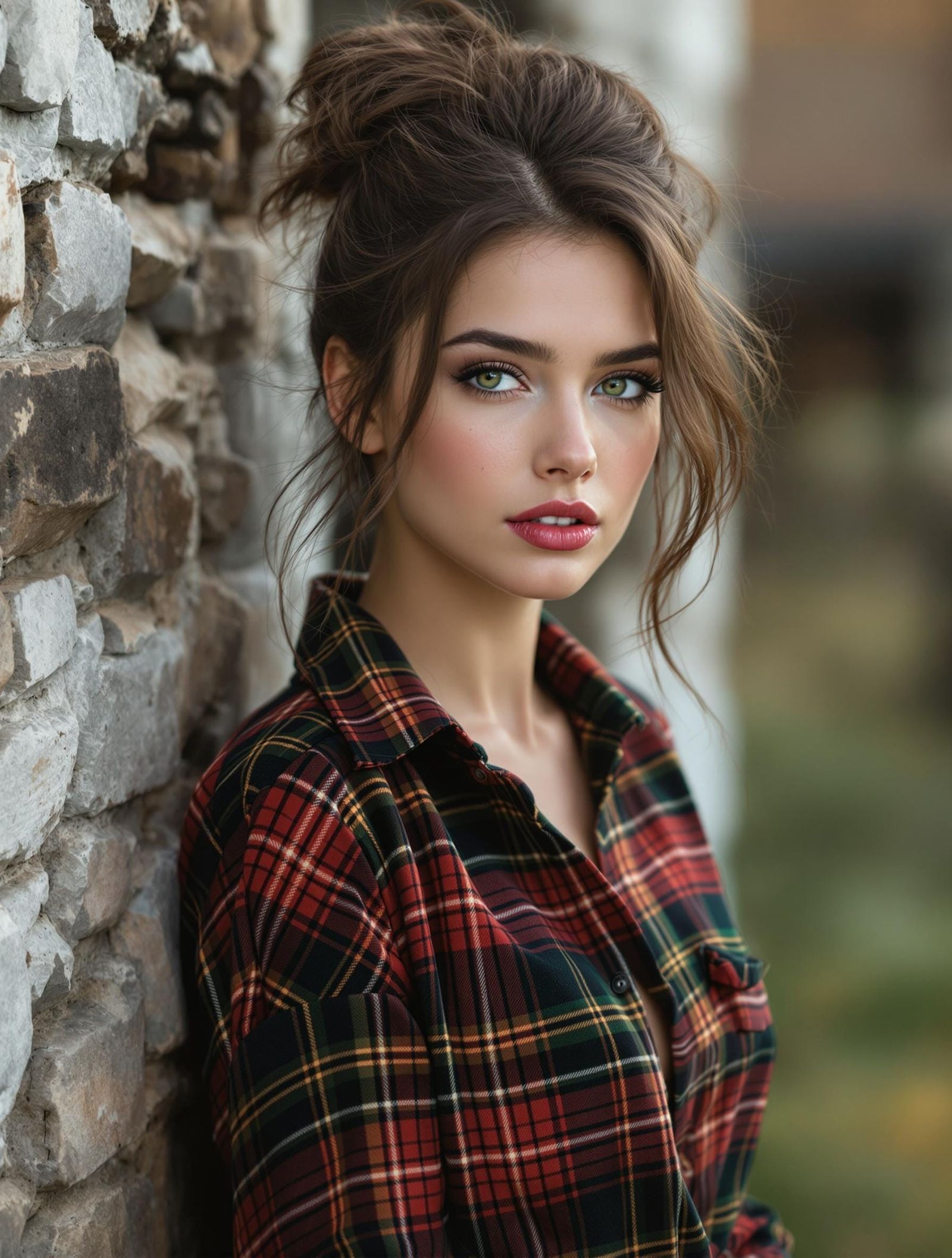 Glamorous Scottish Girl in Tartan Shirt, Cinematic Style