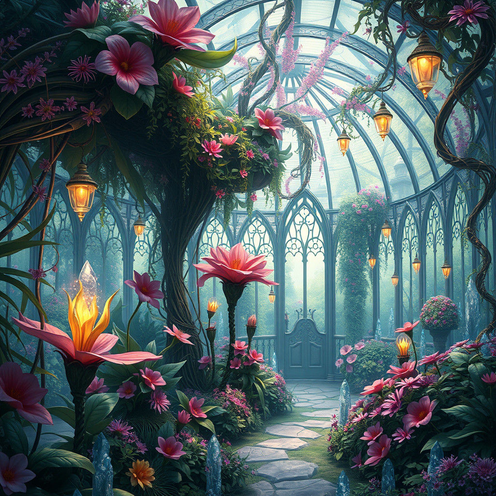Enchanted Greenhouse: A Matte Painting in Dreamlike Setting