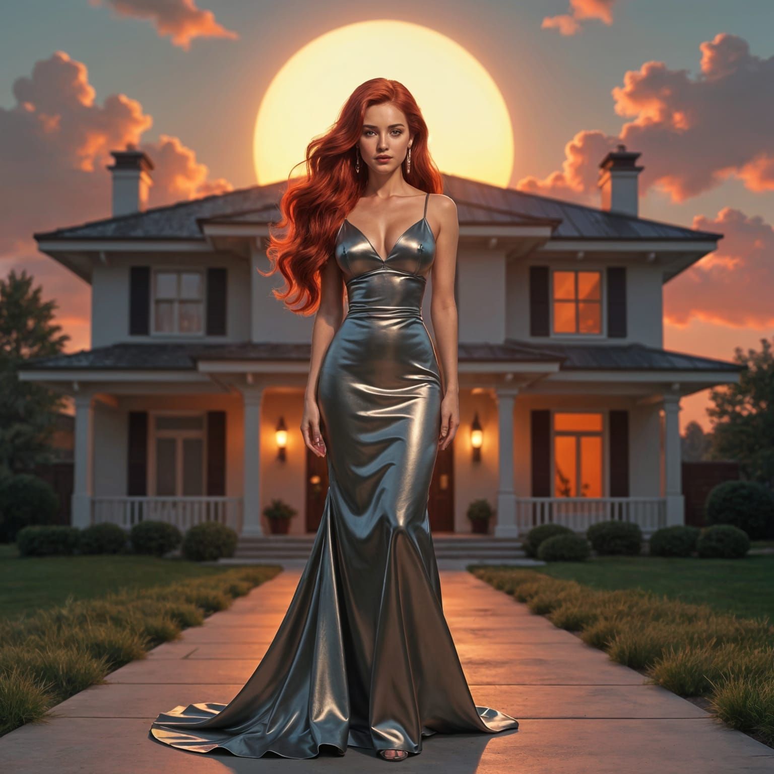 Elegant Atompunk Lady in Retrofuturism Dress