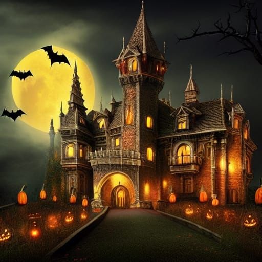 Spooky Halloween Castle in Epic Digital Painting