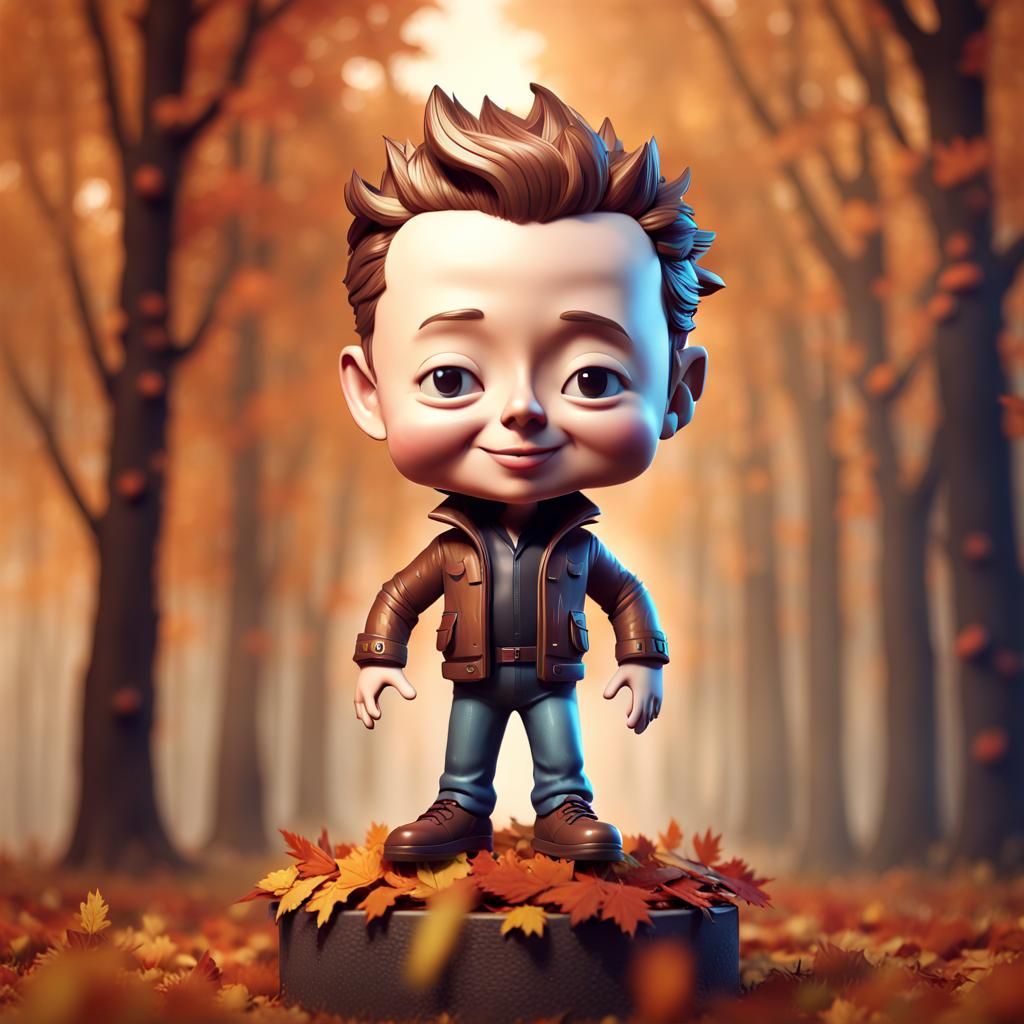 Elon Musk Bobblehead Dances in Autumn: 3D Render