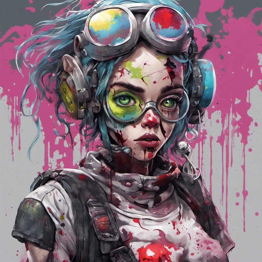 Cute Zombie Girl in Post-Apocalyptic Graffiti Art