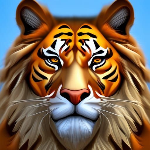 Lion-Tiger Hybrid Face in Detailed Digital Painting
