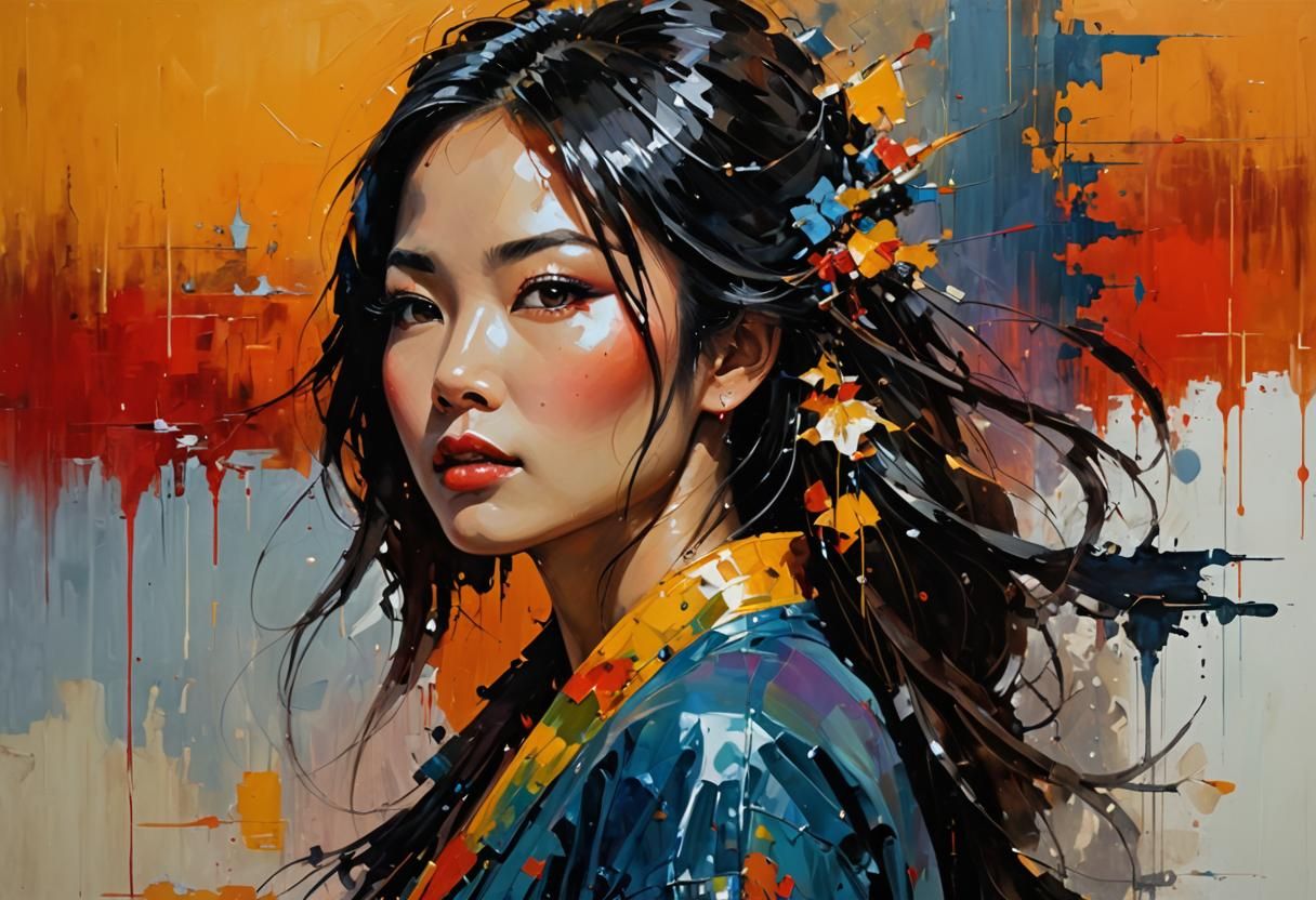 Gorgeous Asian Woman in Impressionistic Oil Painting