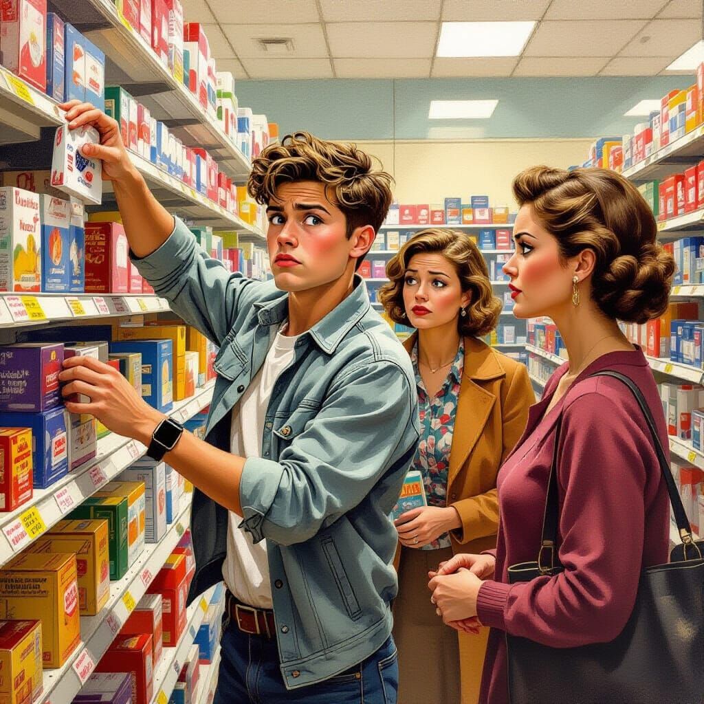 Mom Warns Tyler Slamming Shelf in Norman Rockwell Style