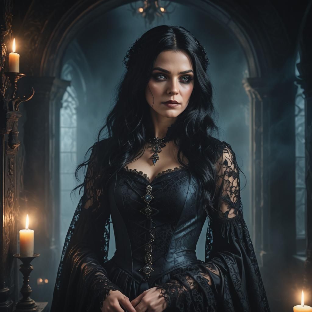 Beautiful Witch Portrait in Victorian Gothic Style