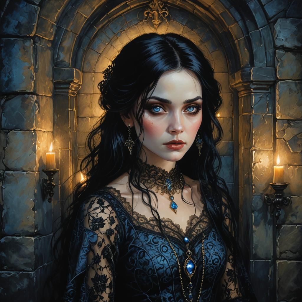 Eerie Gothic Witch Portrait with Blue Eyes