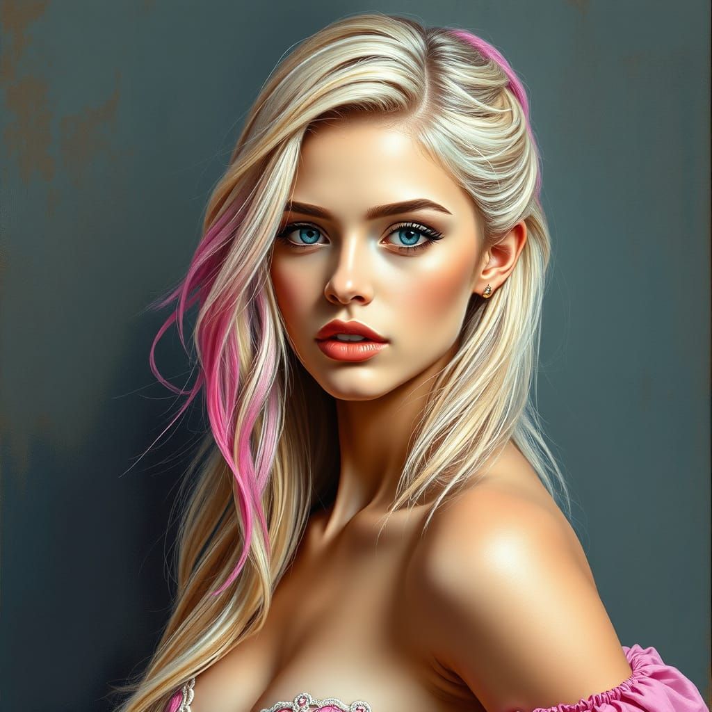 Neon Pin-Up Girl in Art Nouveau Style