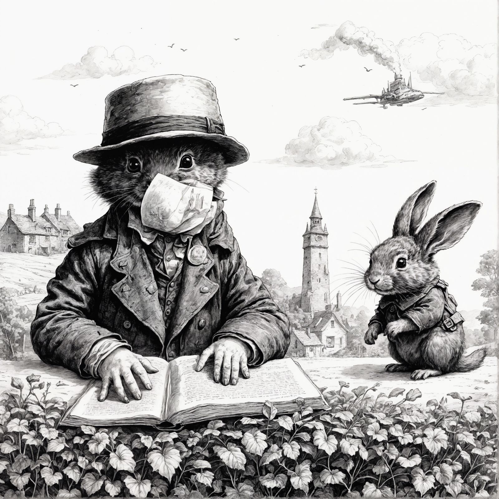 Heroic Boy Saves Town: Pencil and Ink Illustration