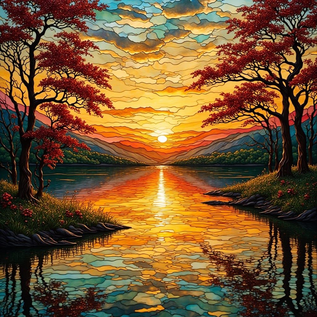 Stained-Glass Lake Reflects Glorious Sunset