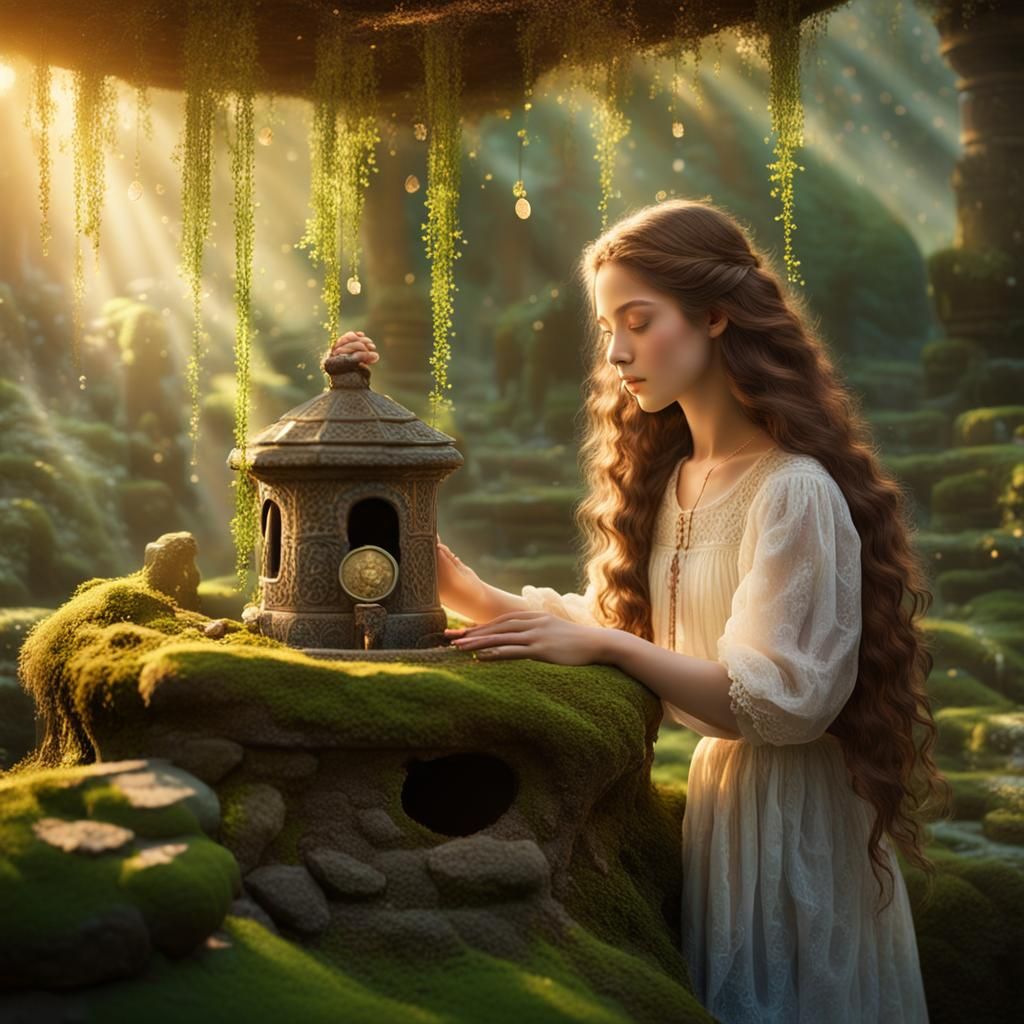 Wishing Well Contemplation in Dreamlike Mystical Style