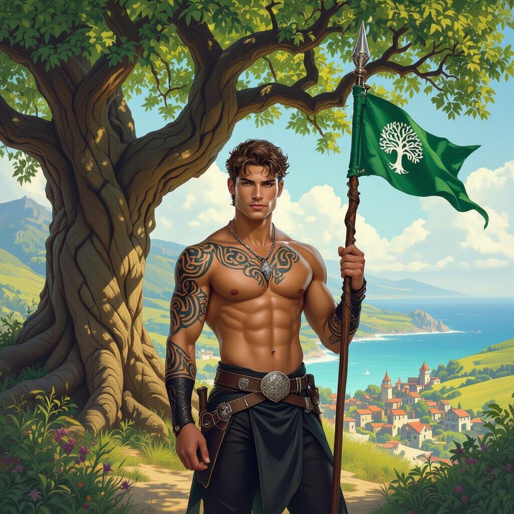 Celtic Warrior in Sunlit Fantasy Landscape