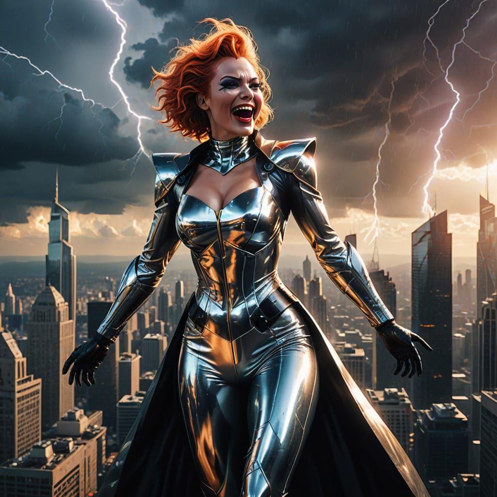 Chrome Latex Supervillain Controls Weather in Digital Art