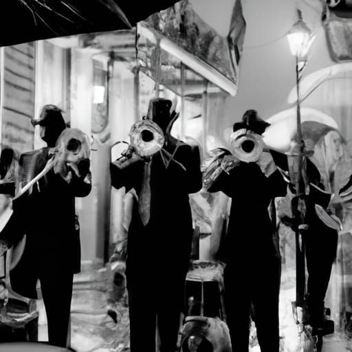 New Orleans Jazz Band in Rainy Film Noir