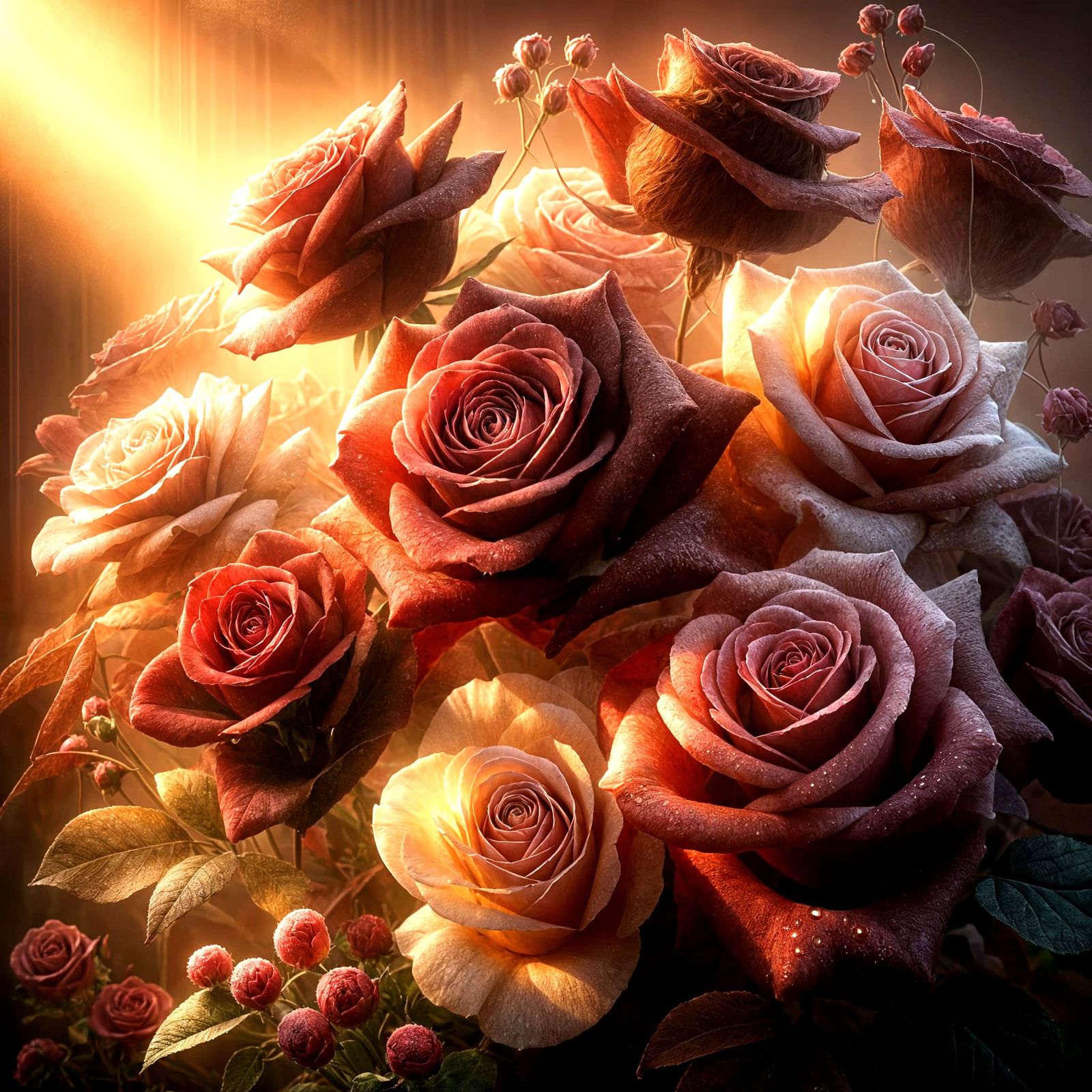 Velvety Roses in Crimson and Blush Hues Digital Painting
