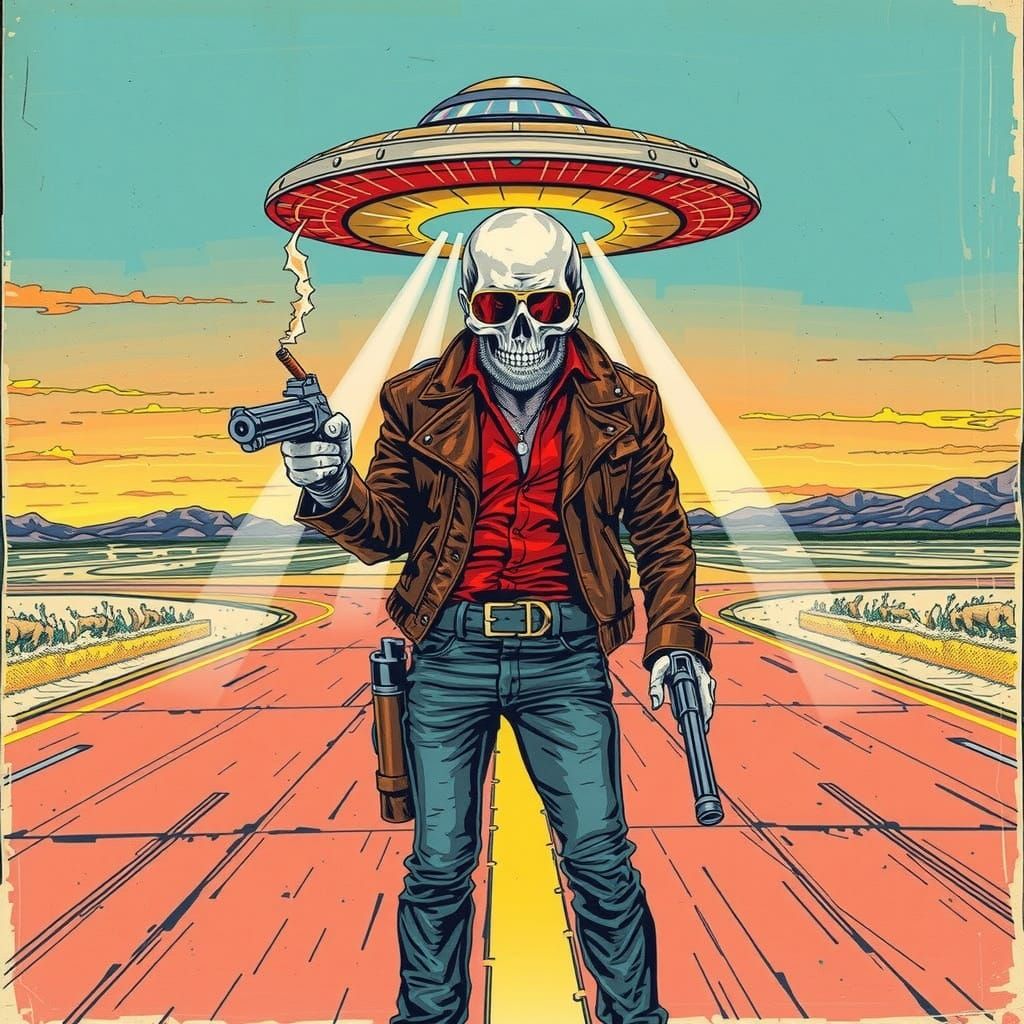 Heavy Metal Musician with UFO in 1980s Style