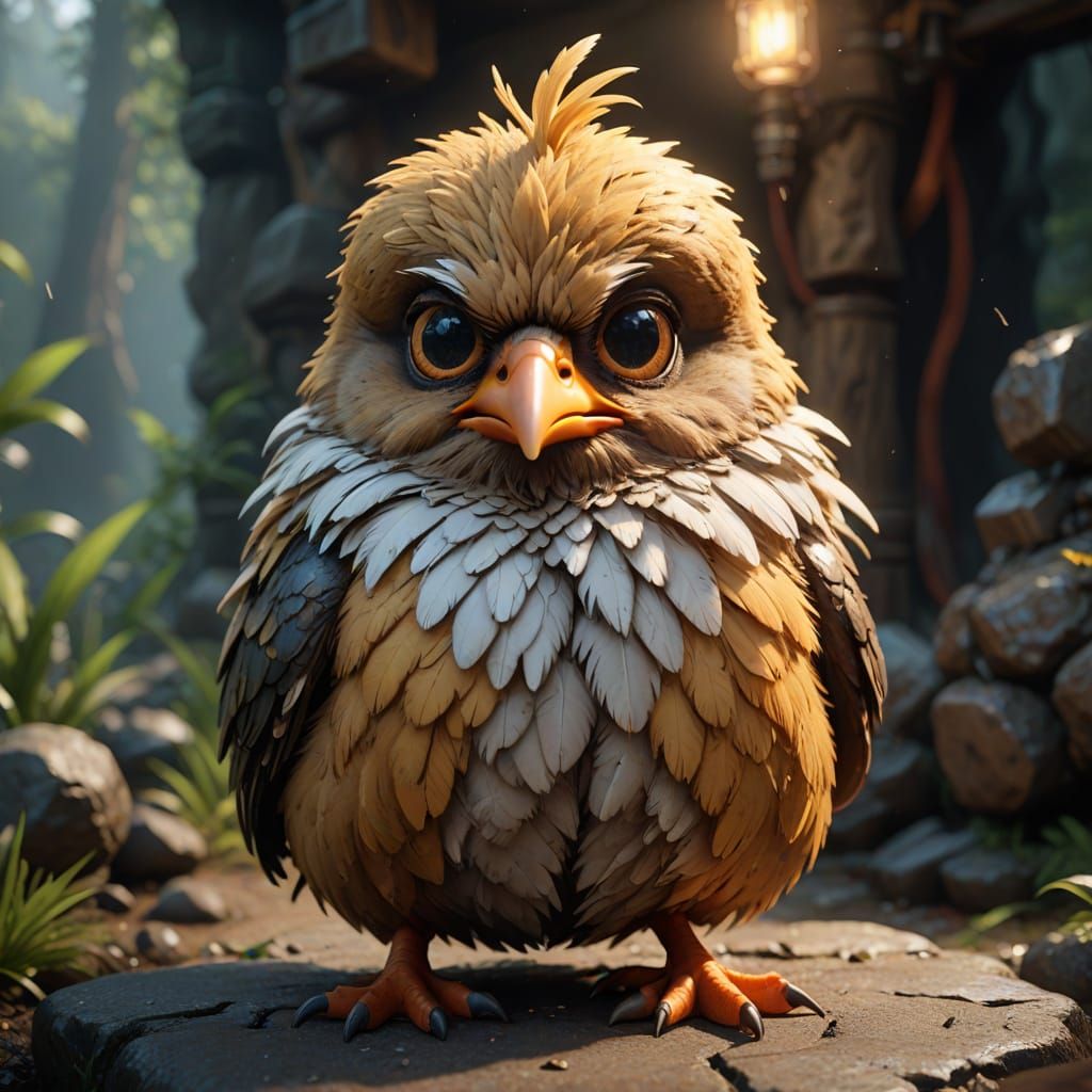 Grumpy Chick Portrait in Cartoon 3D Style