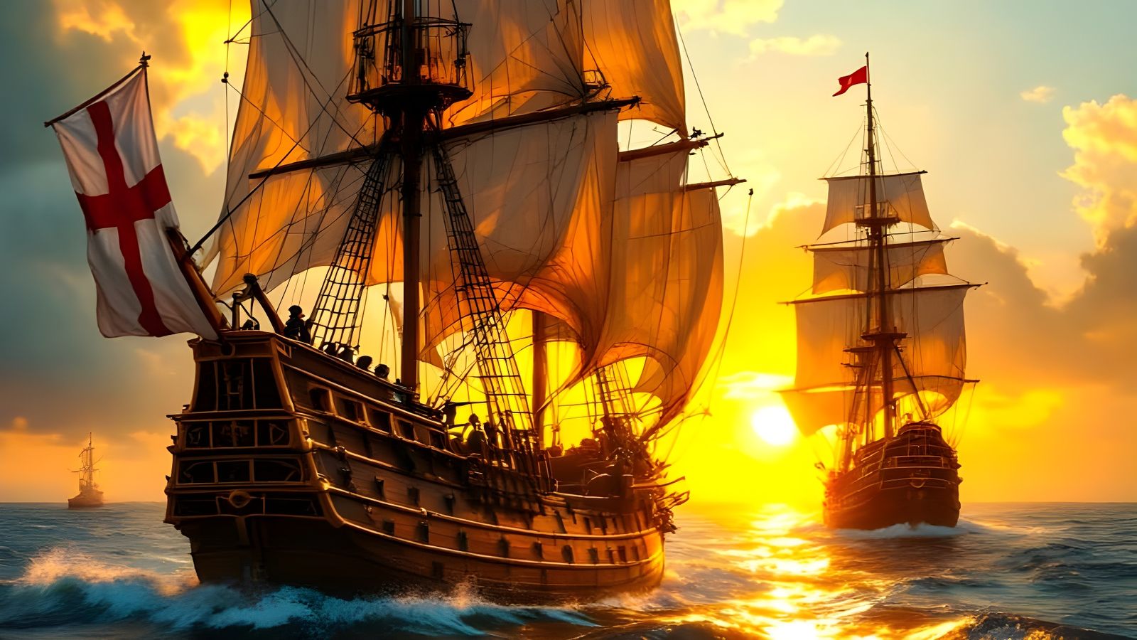 Galleon Golden Hind Engages Spanish Treasure Galleon in Gold...