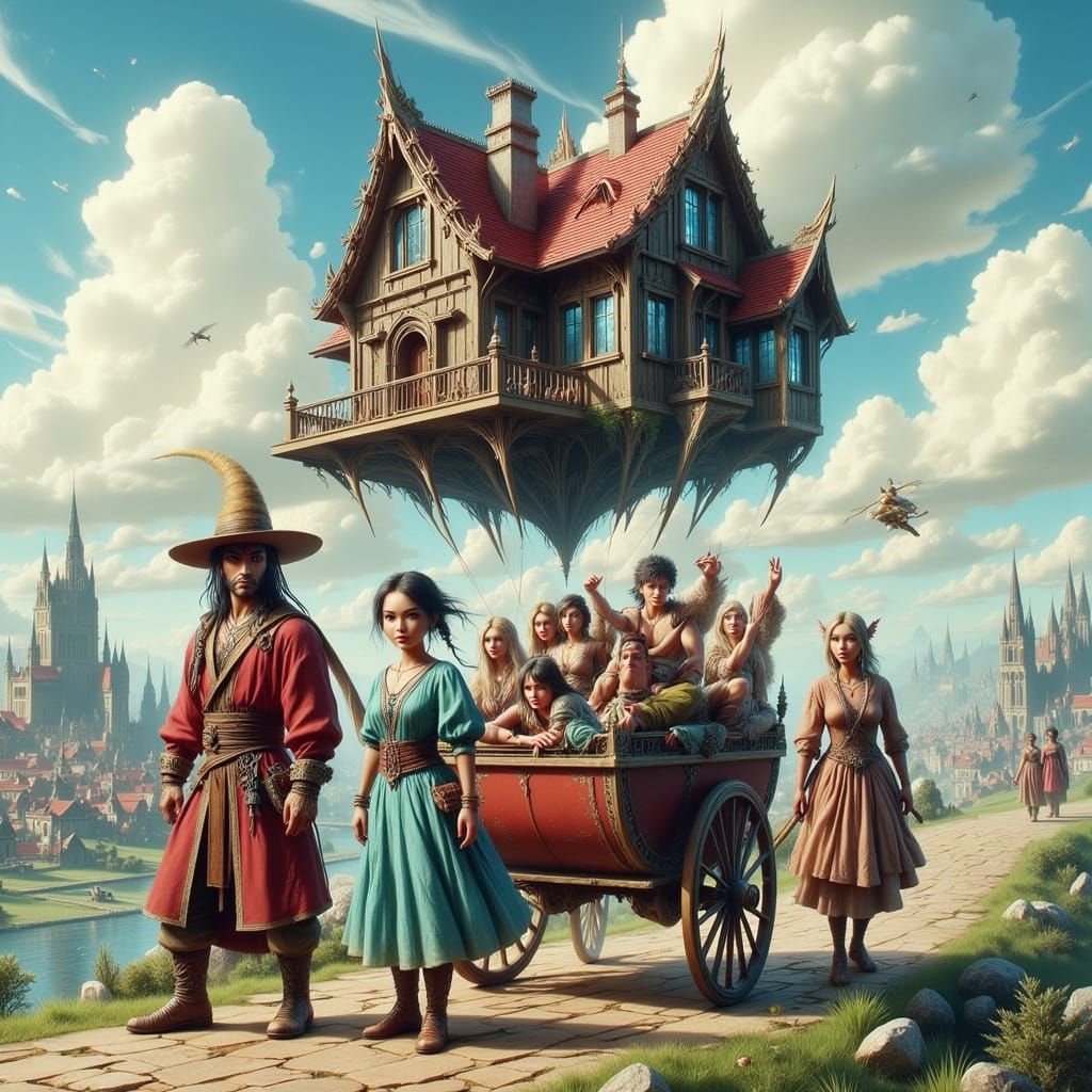 Adventurers Find Floating House in Whimsical Style