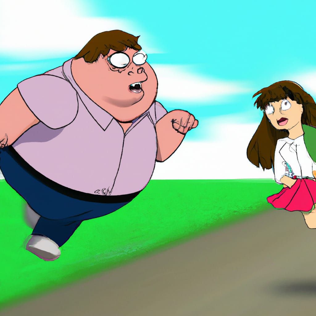 Peter Griffin chasing an anime girl
