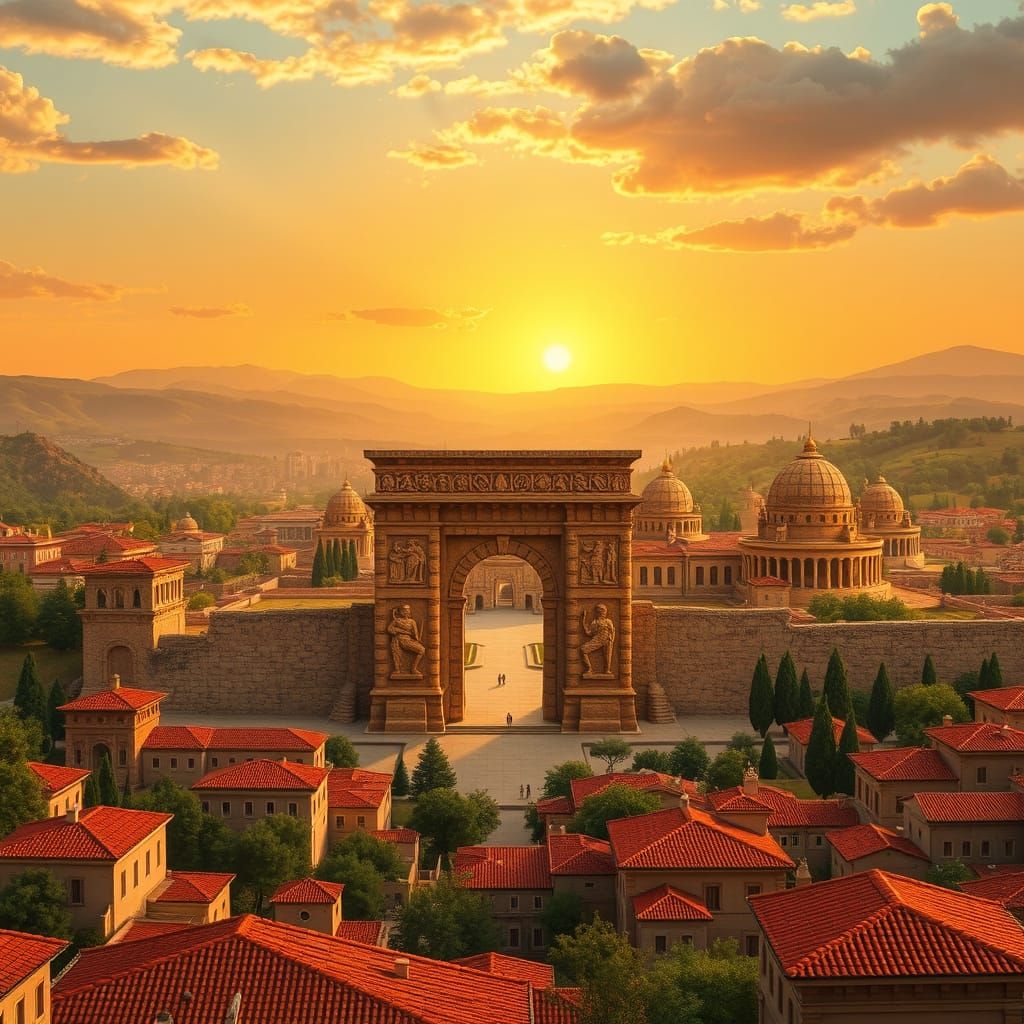 Ancient Hittite Cityscape at Golden Anatolian Sunset