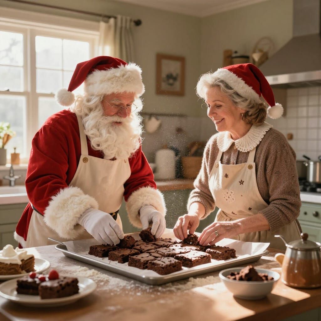 Santa Claus and his Old Lady Baking the Best Brownies for the Elves