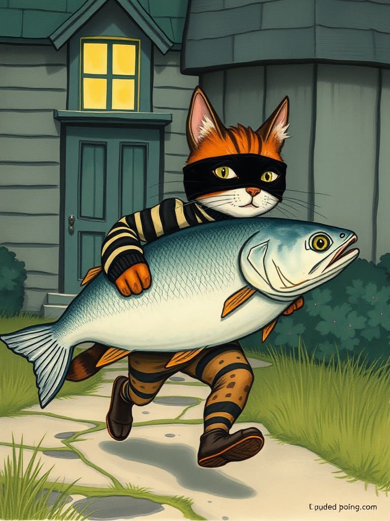 Cat Burglar: Gouache Painting Inspired by 1920s Children's B...