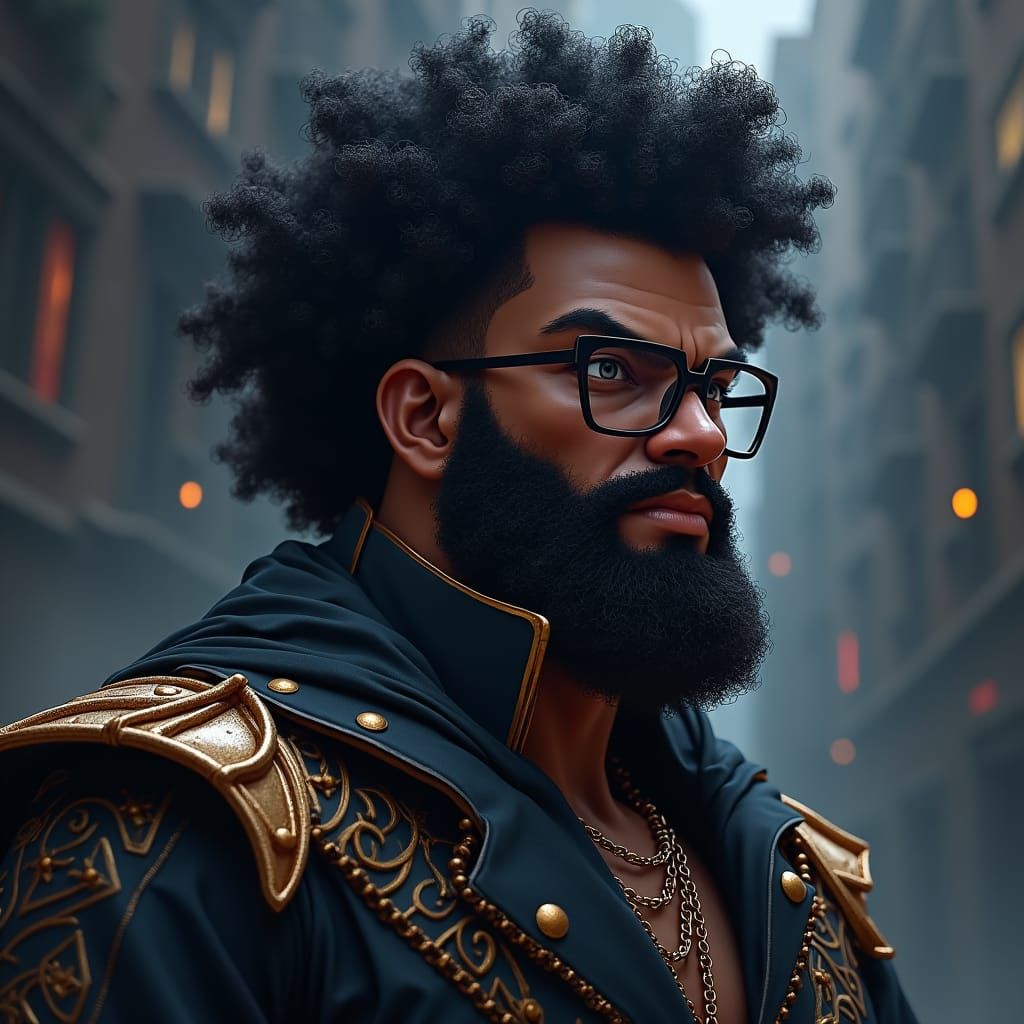 Menacing Anime Character with Ornate Metallic Accents