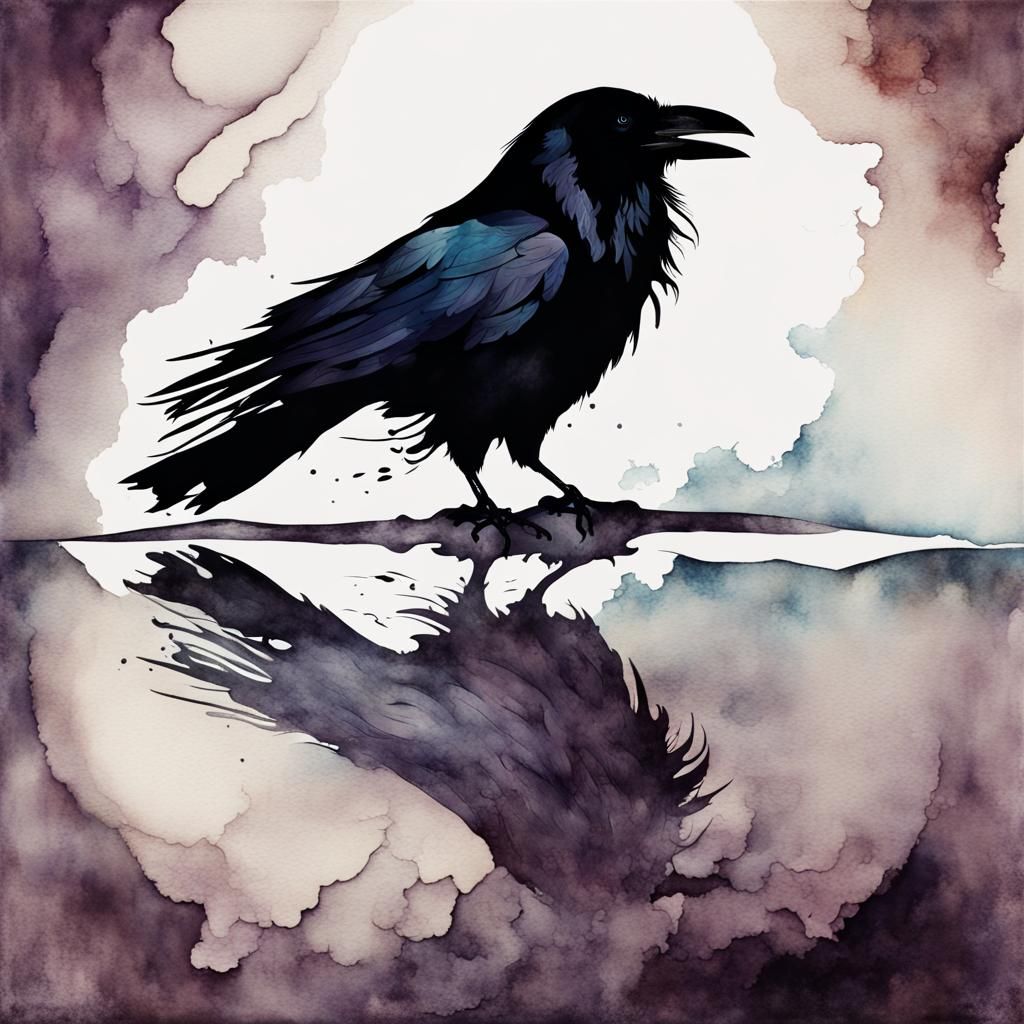 Edgar Allan Poe's Raven: Watercolor Double Exposure
